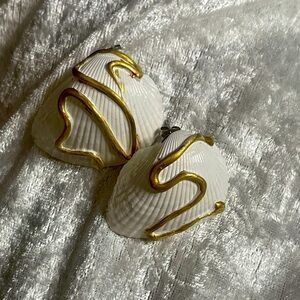 Gold and White Handpainted seashell earrings